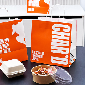 Sacchetti da Asporto in Carta Kraft Artigianale Ecologici Biodegradabili e Riciclabili con Manici e Logo Personalizzato per Fast Food - Product Image 4
