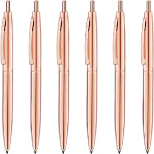 Шариковая ручка цвета розового золота с черными чернилами, средняя точка (1 мм), металлическая выдвижная ручка, хороший подарок для бизнеса и офиса