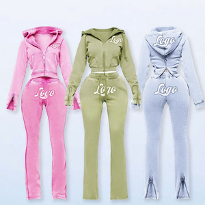 Chất lượng cao cắt Zip Up Hoodie và Sweatpants Set phụ nữ tùy chỉnh thiết kế quần áo hai mảnh Tracksuit Set với dây kéo - Product Image 1
