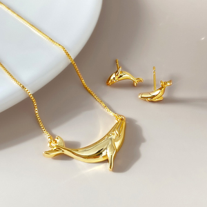 ชุดสร้อยคอและต่างหูรูปโลมา FOXI JEWELRY ชุบเงิน ของขวัญเครื่องประดับสำหรับผู้หญิง ดีไซน์น่ารัก - Product Image 2