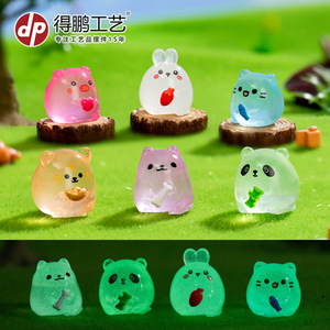 Adornos de jardín de resina con animales que brillan en la oscuridad, mini muñecos para decoraciones DIY, figuras independientes de panda, conejo, cerdo, tigre, gatito y cachorro. - Product Image 5
