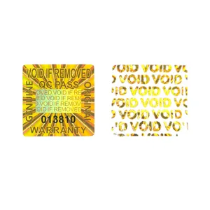 Étiquettes adhésives holographiques de sécurité inviolables en plastique doré 20x20mm avec numéro de série, garantie annulée, autocollants carrés - Product Image 1
