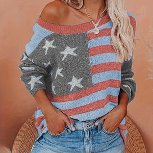 Pulls tricotés à motif d'étoiles <span class=keywords><strong>vintage</strong></span> pour femmes Style européen américain <span class=keywords><strong>pull</strong></span> d'hiver populaire <span class=keywords><strong>pull</strong></span> surdimensionné - Product Image 2