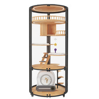 Grande Villa pour Chat en Bois Massif, Cage Intérieure de Luxe avec Nid Panoramique Rond, Armoire Maison pour Animaux en Bois Massif Toutes Saisons