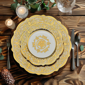 Vajilla de Cerámica de Lujo Estilo Palacio Europeo Dorado, Juego de Platos para Cena, Tazones para Arroz, Tazones para Sopa, Tazones para Fruta, Tazas para Té de la Tarde - Product Image 4