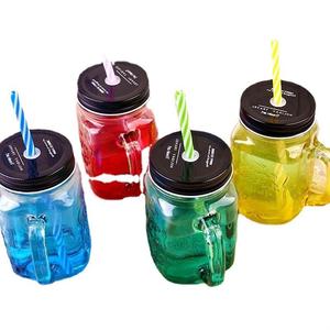 Trong suốt Gradient màu thủy tinh Mason <span class=keywords><strong>cup</strong></span> với nắp rơm và xử lý - Product Image 4