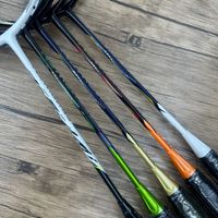 Raquette de badminton en fibre de carbone à module élevé, tension de cordage élevée, offensive, orange solaire, bleu saphir, unisexe, vente en gros