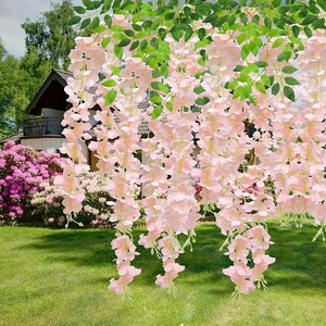 Fleurs artificielles de glycine Azusa Go, 12 pièces, roses, en soie, pour décorations de plafond de mariage - Product Image 3