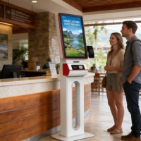 Kiosco de Autoservicio LCD con Pantalla Táctil y Lector de Códigos de Barras para Restaurantes, Uso Comercial, Construcción de Acero, Habilitado para SDK