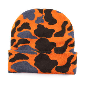 Chapeau en tricot chaud d'automne et d'hiver à imprimé léopard et <span class=keywords><strong>vache</strong></span>, bonnet coupe-vent d'extérieur, bonnet épais jaune <span class=keywords><strong>orange</strong></span> camouflage, bonnet chaud - Product Image 5