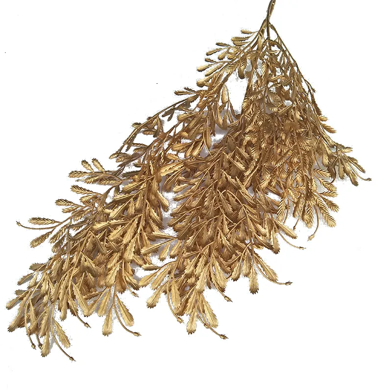 Wholesale Artificial Golden Series Emulation Plant Eucalyptus Gold Plastic Leaves Maple Leaf For Wedding Decoration