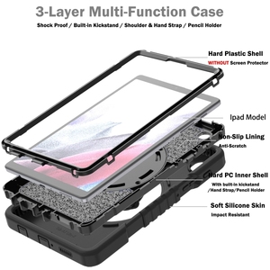 Coque pour Samsung <span class=keywords><strong>Galaxy</strong></span> <span class=keywords><strong>Tab</strong></span> <span class=keywords><strong>A7</strong></span> <span class=keywords><strong>Lite</strong></span> X Rotation PC Hybrid Silicone Tablet Case avec Strap(Full Black) - Product Image 3
