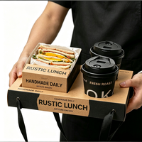 Boîte à emporter en kraft avec poignée en ruban pour sandwichs, café, déjeuner, café, logo personnalisé, emballage en gros