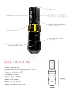 Máquina de tatuaje rotativa inalámbrica, 2 baterías, RCA, profundidad de aguja ajustable, bolígrafo de tatuaje multifunción con cartucho - Product Image 2