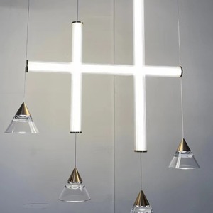 Designer High-End Strip Glass Chandelier Minimalist Luxury Horizontal Vertical Combination for <b>Dining</b> Room Living Room - Product Image 4