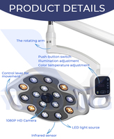 Caméra vidéo LED pour éclairage dentaire oral, température de couleur réglable pour le traitement dentaire, l'enseignement et la clinique