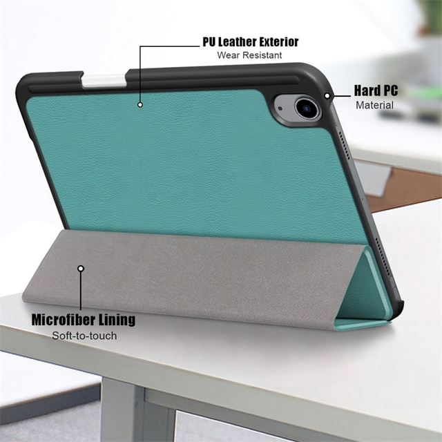 Auto Sleep Wake up Function Folding Flip Leather Smart Case for iPad Mini 6 Tablet Cover With Pencil Holder