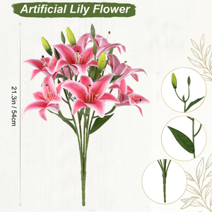 Fleurs décoratives pour la maison, fleurs artificielles de haute qualité à 3 têtes, lys faites à la main pour mariage, fête des mères, hôtel, décoration de salon - Product Image 6
