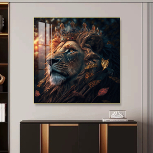 Décoration murale moderne pour salon, fond de canapé <span class=keywords><strong>TV</strong></span>, animaux, vente en gros, peinture personnalisée en porcelaine cristalline, lion, fresques LED pour chambre à coucher - Product Image 3