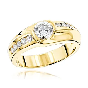 扭曲承诺戒指金色填充通道吉普赛设置圆形切割钻石婚礼订婚戒指925纯银戒指