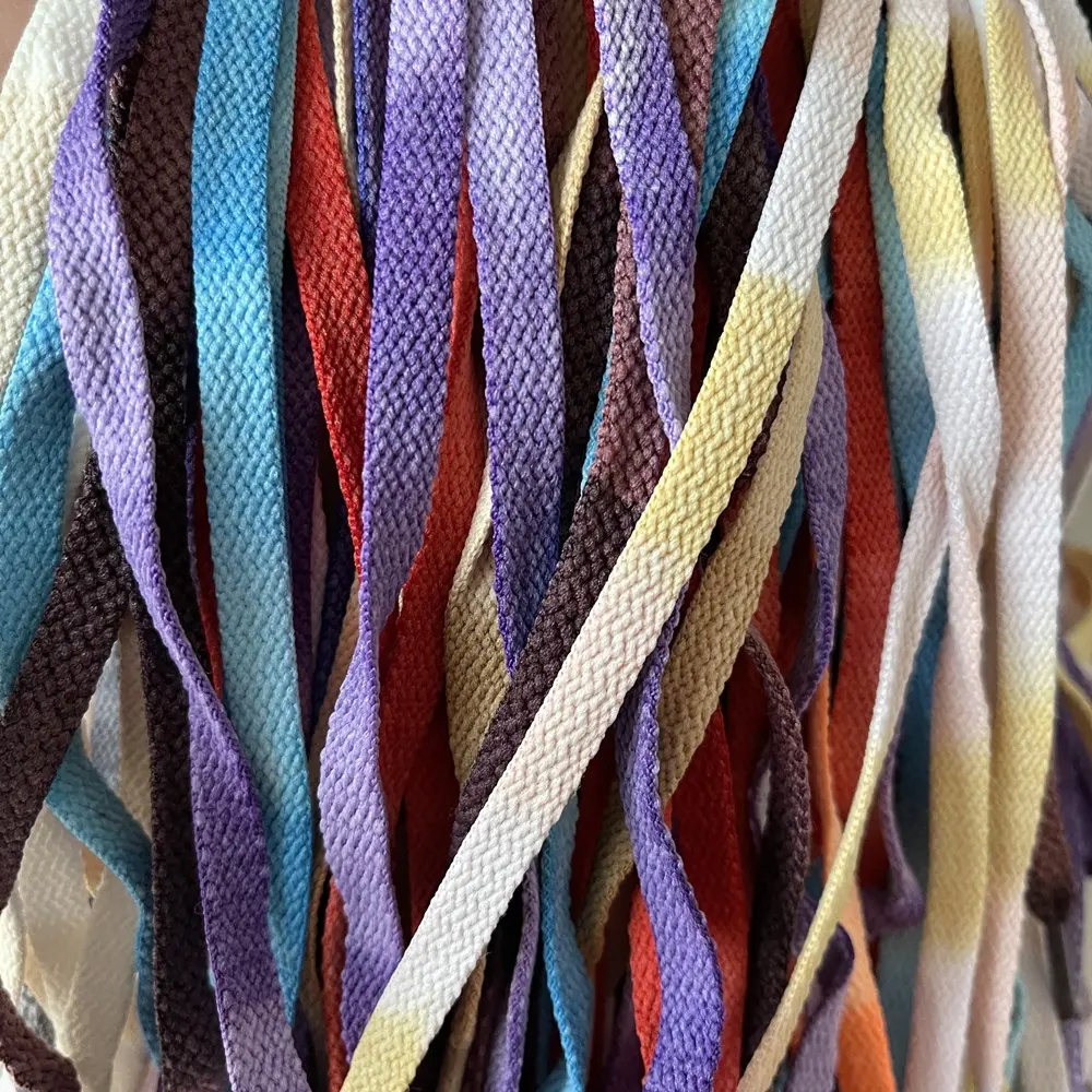 Wholesale Cotton Flat Shoe Strings Shoelaces Vintage Faded Aged Tie Dye Woven Shoe Laces Custom