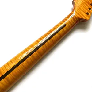 Wholesale Vintage Yellow 21 Frets ST TL Electric Guitar Neck Replacement Tiger Flame Maple Guitar Necks