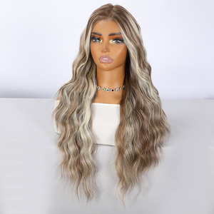 2026 TIKTOK Tendance Explosive Perruque 13*4 Lace avec Mèches Dorées Camel Cheveux Ondulés Bouclés en Fibre Synthétique SM9204B - Product Image 5