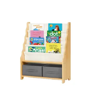 2024 Kids Wooden and Canvas bookshelf With Cabinet Storage Montessori bookcase Book Rack for Children