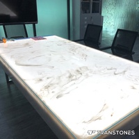 Panneau de Faux Marbre de Décoration Murale Rétro-Éclairé pour Colonne d'Éclairage Comptoir en Quartz Onyx Artificiel Blanc Translucide