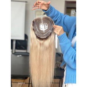High Quality 16-Inch European Virgin Human Hair for Lace Front <b>Wig</b> Free Part Blonde Colors SHY Mini Topper for White Women - Product Image 2