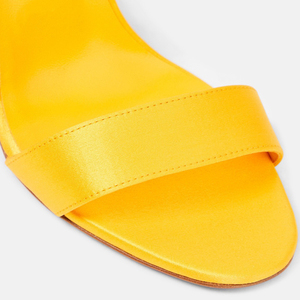 Sandalias de tacón alto de satén amarillo brillante para mujer, con una sola tira, lazo trasero, zapatos de vestir con correa de encaje en el tobillo y tacón de aguja. - Product Image 4