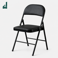 Chaise pliante en métal rembourrée en PU noir avec dossier pour salle de réunion, mobilier de salle de formation, siège empilable robuste