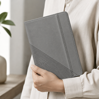 Carnet en cuir vegan gris ardoise LABON avec gaufrage géométrique et languette verticale en cuir, journal professionnel à pages vierges