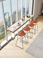 Table de bar longue murale moderne et créative en marbre pour 4 personnes, usage commercial, idéale pour la maison, l'appartement, le balcon, les espaces de loisirs