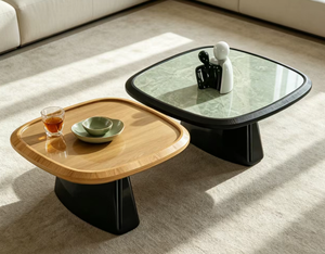 设计师风格木纹和奢华石材圆角方形创意咖啡桌 - Product Image 4