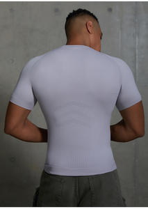 Camisetas de algodón 100% de alta calidad para hombre, ropa deportiva sin costuras con logotipo personalizado y ropa deportiva, tela de punto de estilo ajustado - Product Image 3