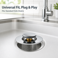 Crépine de vidange escamotable pour lavabo en acier inoxydable 304 avec panier filtrant et noyau en laiton, anti-odeur, attrape-cheveux, universelle, chromée