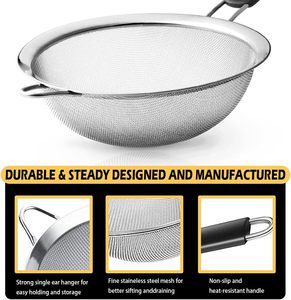 Passoire en acier inoxydable 304 à mailles fines, panier égouttoir à poignée unique pour cuisine et restaurant (vente en gros) - Product Image 2