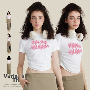 Camiseta Corta de Algodón de Alta Calidad Personalizada para Mujer, Blanca, Estilo Y2K, para Damas - Product Image 3