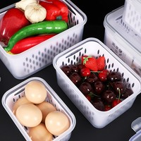 GREENSIDE Bersertifikat 4L Wadah Penyimpanan Makanan Rumah Tangga Plastik dengan Keranjang Tirisan, Penjaga Kesegaran, untuk Kulkas, Berinsulasi