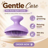 Peigne démêlant et massant 2-en-1 en silicone pour animaux, avec logo personnalisé, pour bain et toilettage, chiens et chats, 9,1x5,2cm, poils doux, vente en gros