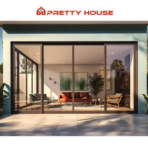 आवासीय घर का बाहरी आँगन उच्च ऊर्जा बचत प्रभाव वाला ग्लास बाहरी डबल ग्लेज्ड एल्यूमीनियम स्लाइडिंग दरवाजे की दीवार - Product Image 6