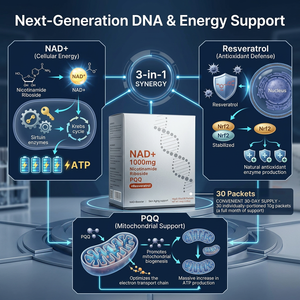 โรงงาน OEM ผลิตภัณฑ์เสริมอาหารลิโปโซมอล NAD+ เรสเวอราทรอลชนิดน้ำ ฉลากส่วนตัว บำรุงมิตอคอนเดรียและสุขภาพเซลล์ - Product Image 1