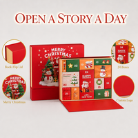 Calendrier de l'Avent Leabon style livre Joyeux Noël, boîte cadeau 24 fenêtres, Père Noël et Bonhomme de neige rouges, en carton, compte à rebours, vente en gros usine