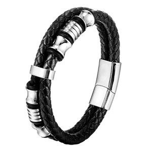 เครื่องประดับสร้อยข้อมือสแตนเลสสร้อยข้อมือหนังผู้ชายสีดำ - Product Image 5