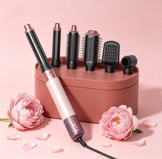 SMET 6-in-1 Ceramic Hot Air Styler Brushless Motor High-Speed Hair Dryer Auto Wrap Curlers Straightening Volumizing Brush Travel