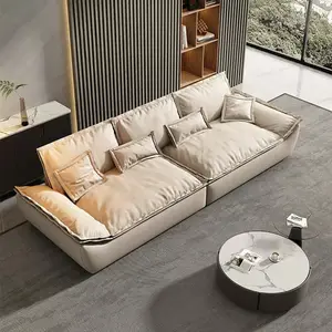 طقم أريكة منزلية من الجلد الأصلي الفاخر بتصميم بسيط لغرفة المعيشة بتصميم إيطالي عصري
