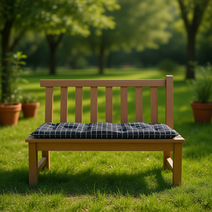 Coussin de banc de jardin à motif à carreaux noirs, 100% polyester, rectangulaire, amovible, lavable, toutes saisons - Product Image 2