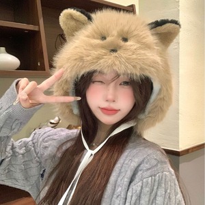 Chapeau en peluche Blush Cat pour femmes, chapeau de pêcheur chaud d'hiver doublé de polaire épaisse pour le cyclisme en plein air - Product Image 4