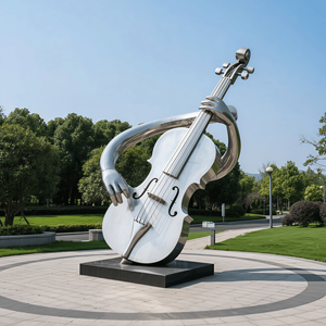 Estátua de Violoncelo, Guitarra, <span class=keywords><strong>Sitar</strong></span> em Aço Inoxidável Personalizada, Escultura de Instrumento de Cordas, Decoração Externa - Product Image 6